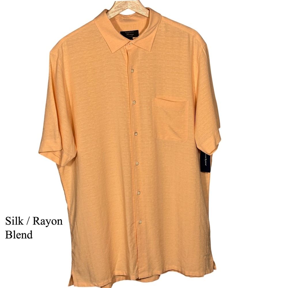 NWT‎ Club Room Luxury Silk Blend Mens Large Peach Short Sleeve Button Down Shirt